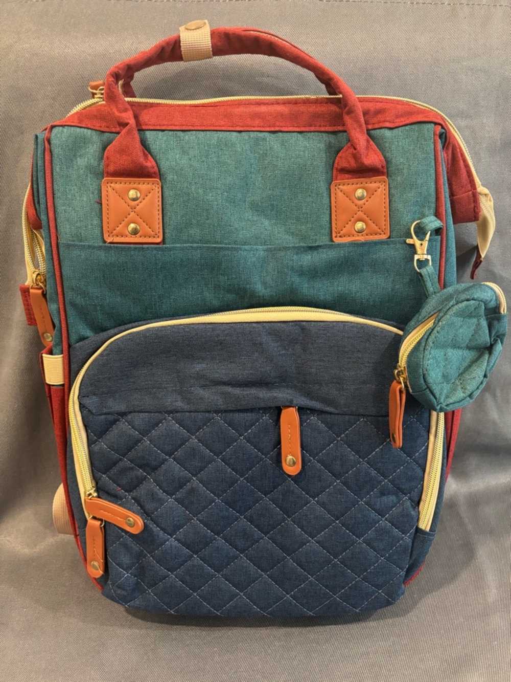 Color BlockQuilted Canvas Diaper Backpack - Teal, Navy & Rust